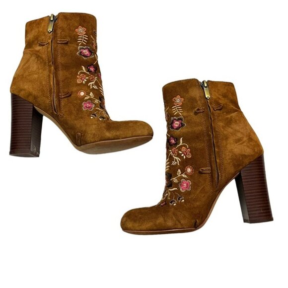 Sam Edelman ankle boots women's 7 brown pink floral suede Winnie chunky heel - Picture 11 of 11
